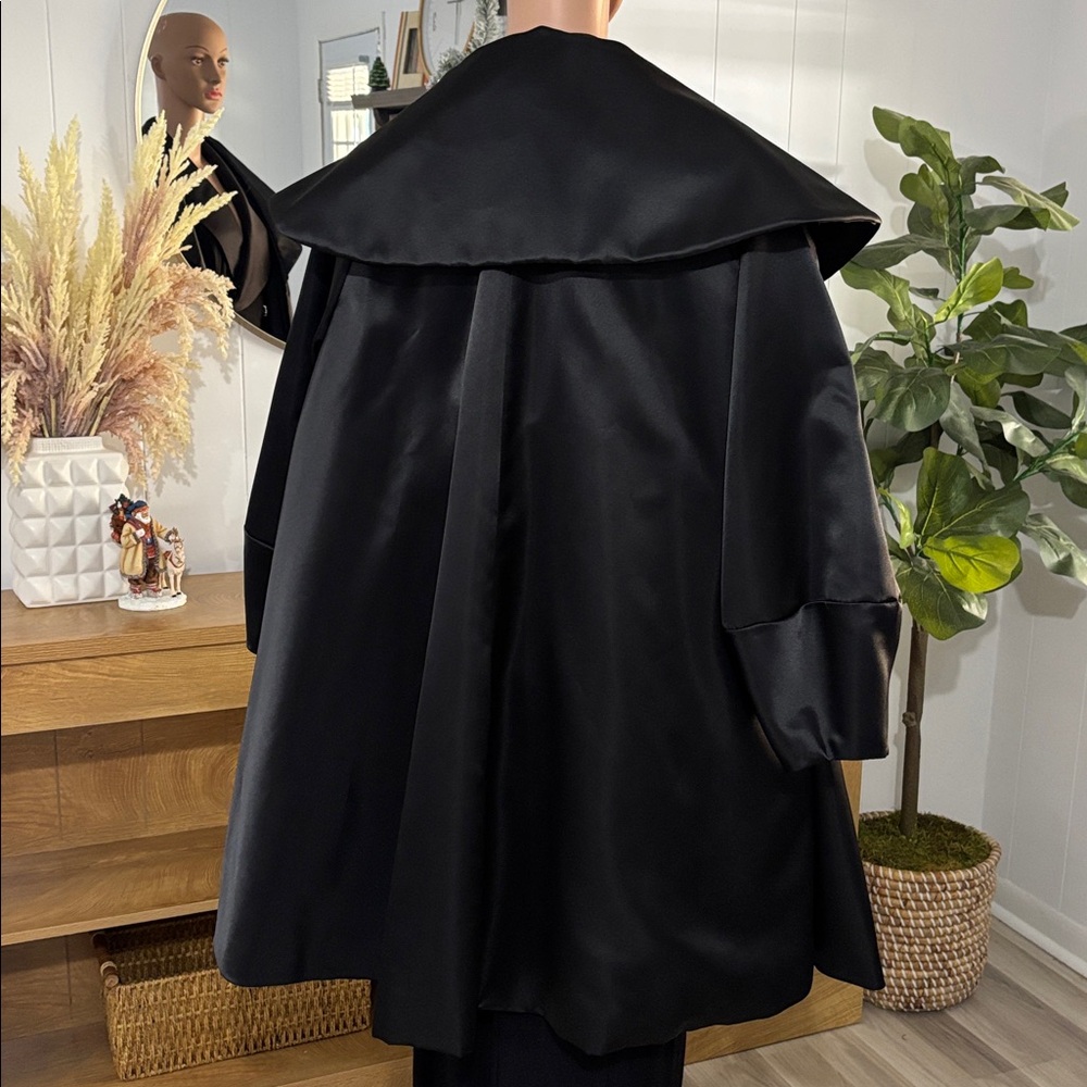 Morton Myles Vintage 1960 Black Satin Swing‎ Holiday Coat Pockets Women Size M - Picture 3 of 15